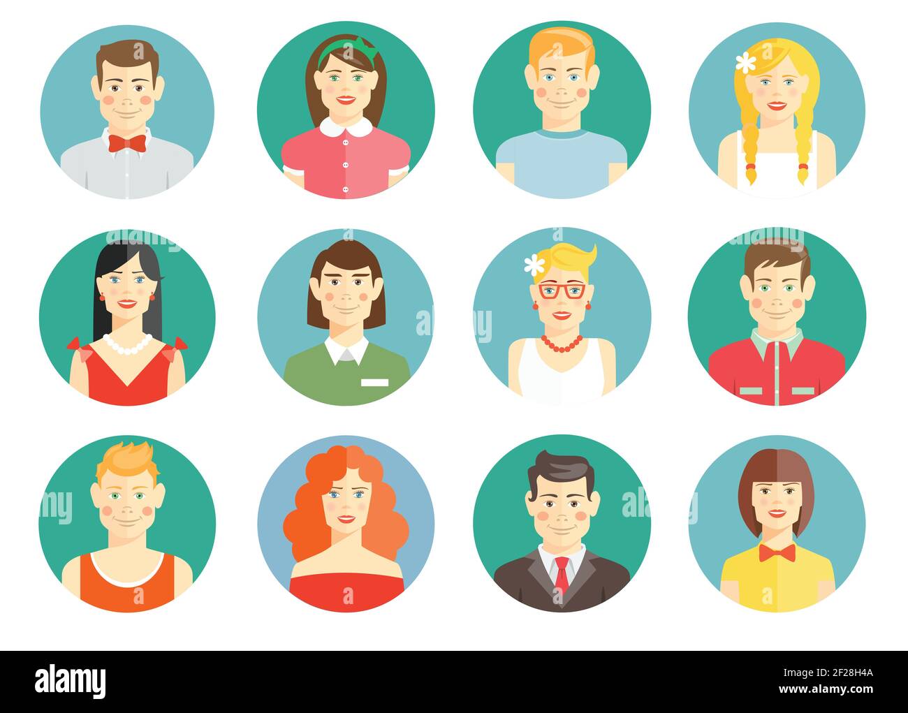Set von verschiedenen Menschen Avatar-Icons mit Männern und Frauen Mädchen und Jungen professionell smart casual und sportlich auf rund Web-Schaltflächen für die Online-Kennung Stock Vektor