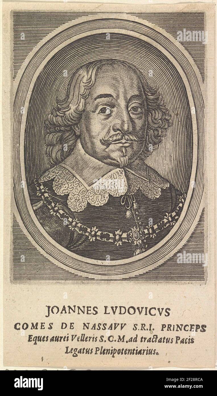 Porträt von Johan Lodewijk, Graf von Nassau-Hadamar.Porträt oder Johan Lodewijk in einem Oval. Stockfoto