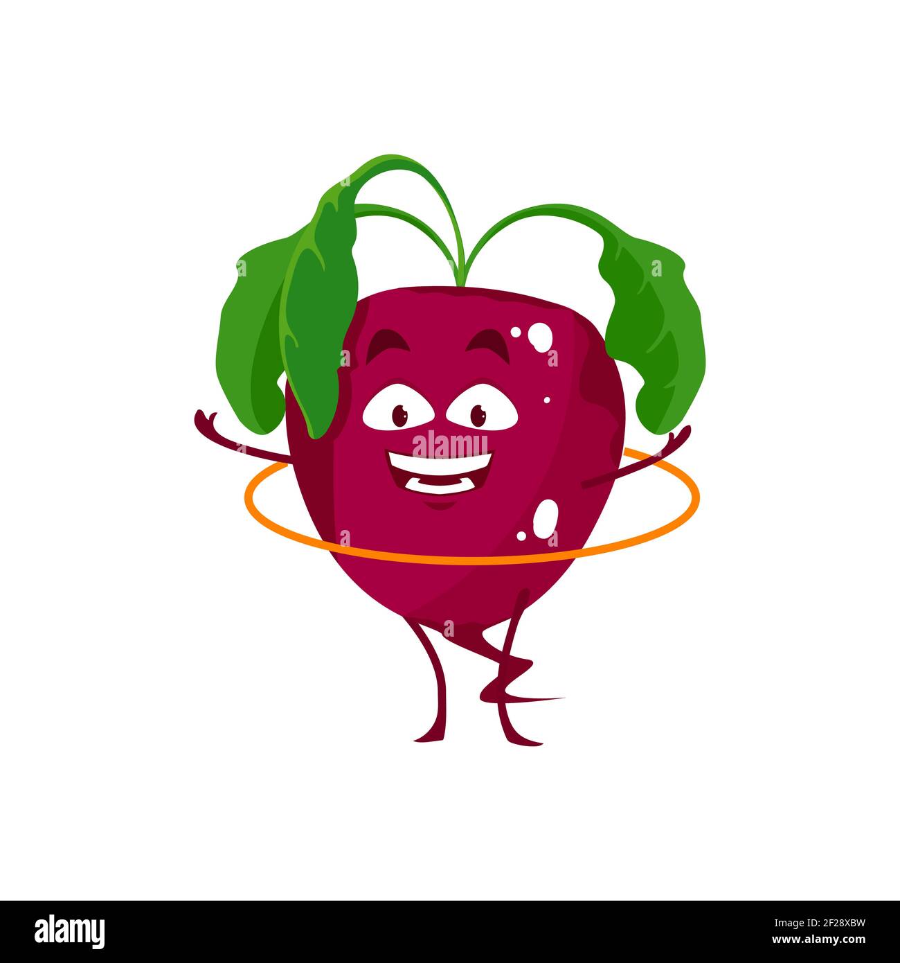 Cartoon Rettich Gemüse mit Reifen, Vektor lustige Sportler Charakter Training, Sport-Übungen. Gesunde Ernährung Sport Lebensstil, Bio-Gemüse isoliert Stock Vektor