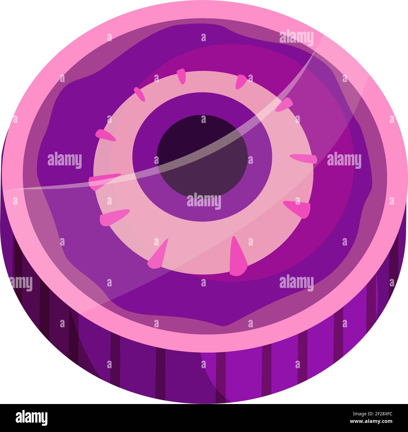 Halloween runde Karamell Süßigkeiten mit Zombie Auge isoliert Trick or Treat Dessert. Vector lila Sauger, unwickelte Lollipop unheimlich Urlaub Konfektion. Hart Stock Vektor
