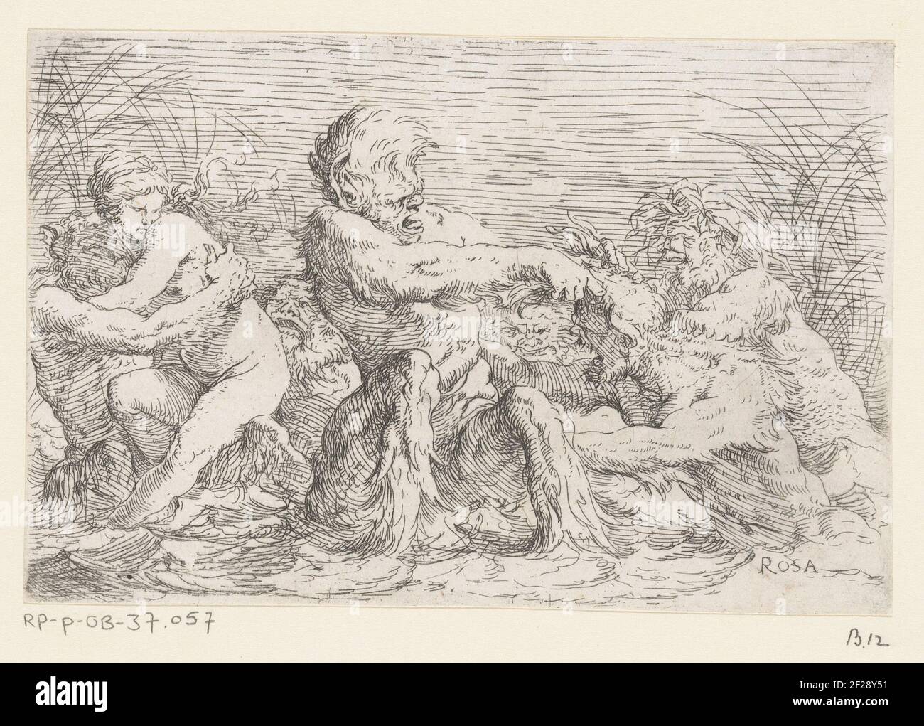 Drei Kampftritonen und ein Nereïde; Tritonen und Flussgoden.Drie