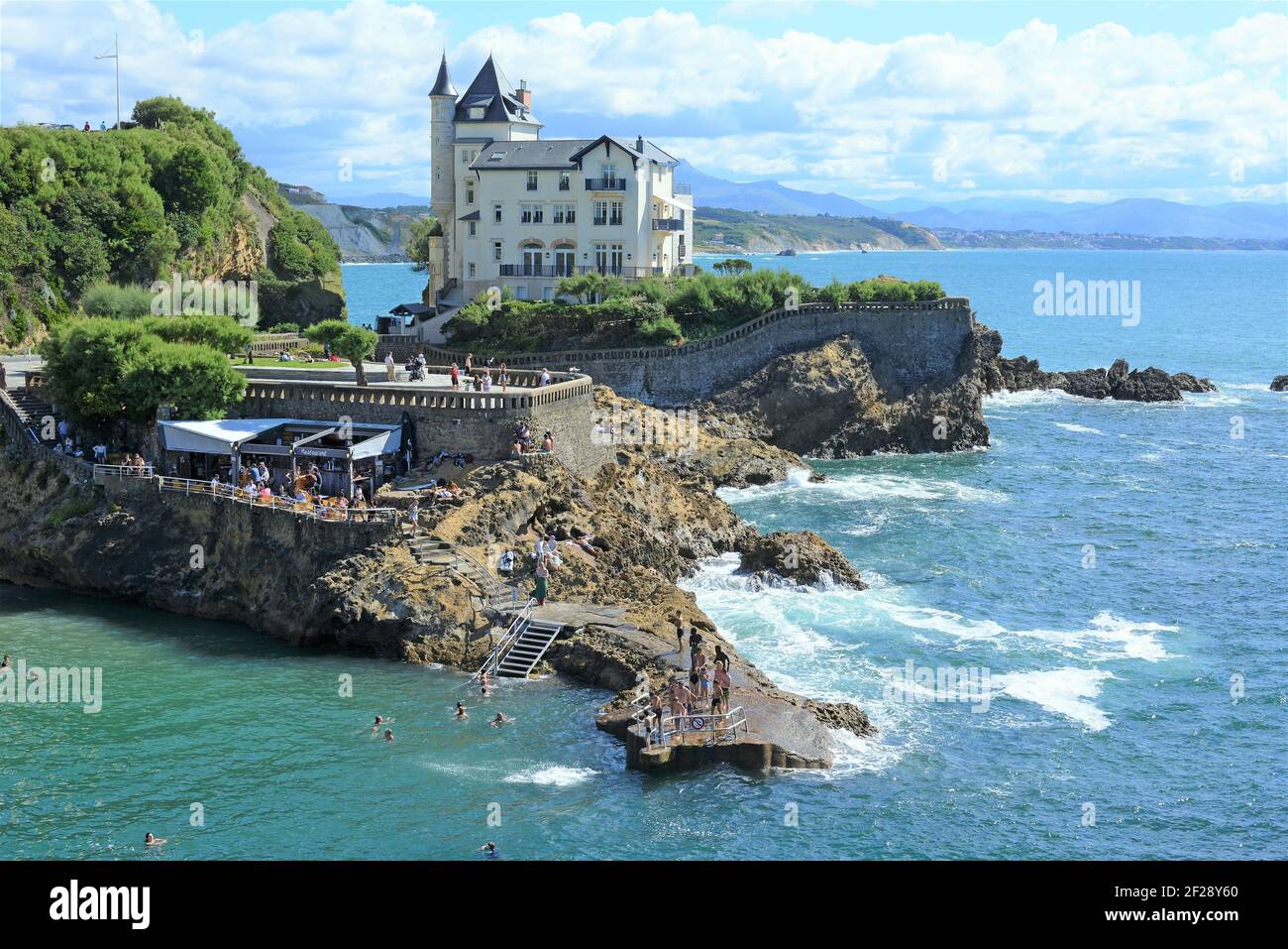 Panoramablick auf Villa Belza und Port Vieux in Die Stadt Biarritz-Frankreich Stockfoto