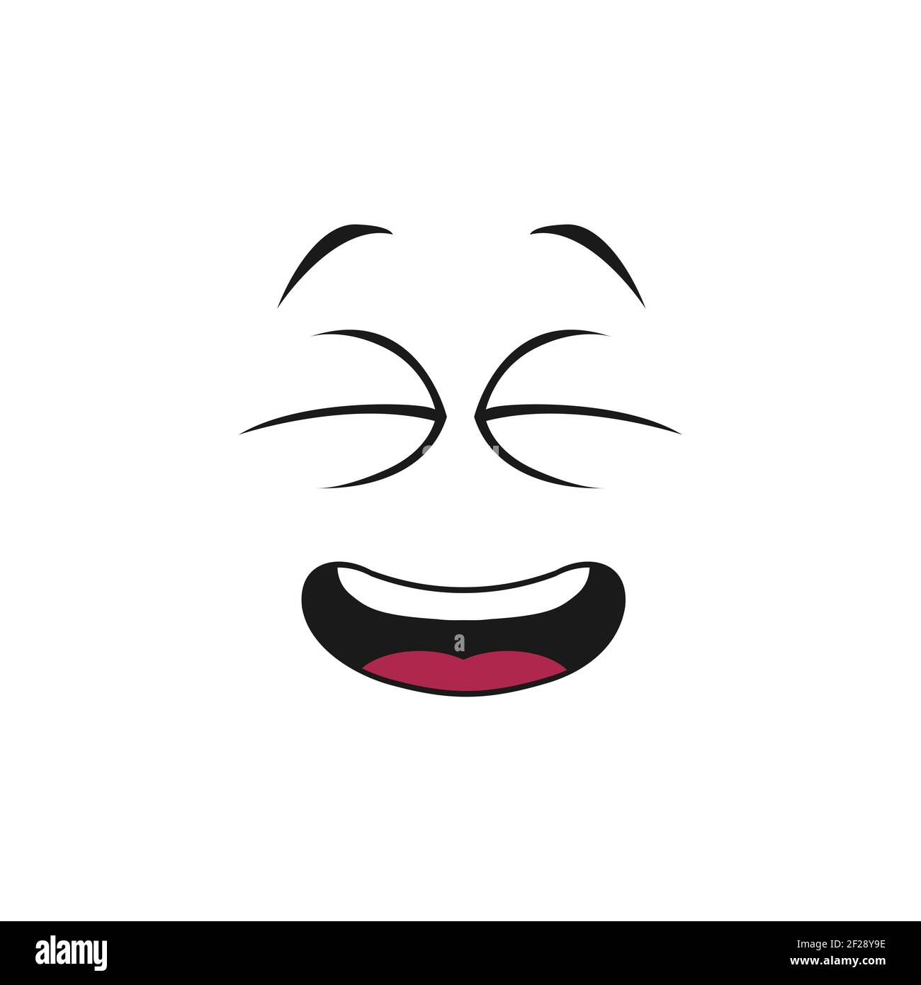 Glücklich lächelnd Emoji kichernden Emoticon in guter Stimmung isoliert Symbol. Vector lachenden Smiley, Augen zwinkerten vor Freude, offenen Mund. Zufriedener Avatar-Ausdruck, Stock Vektor