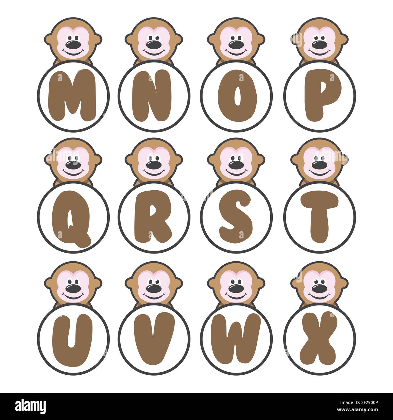 Monkey Alphabet Sammlung, Vektor-Kunst und Illustration. Stock Vektor