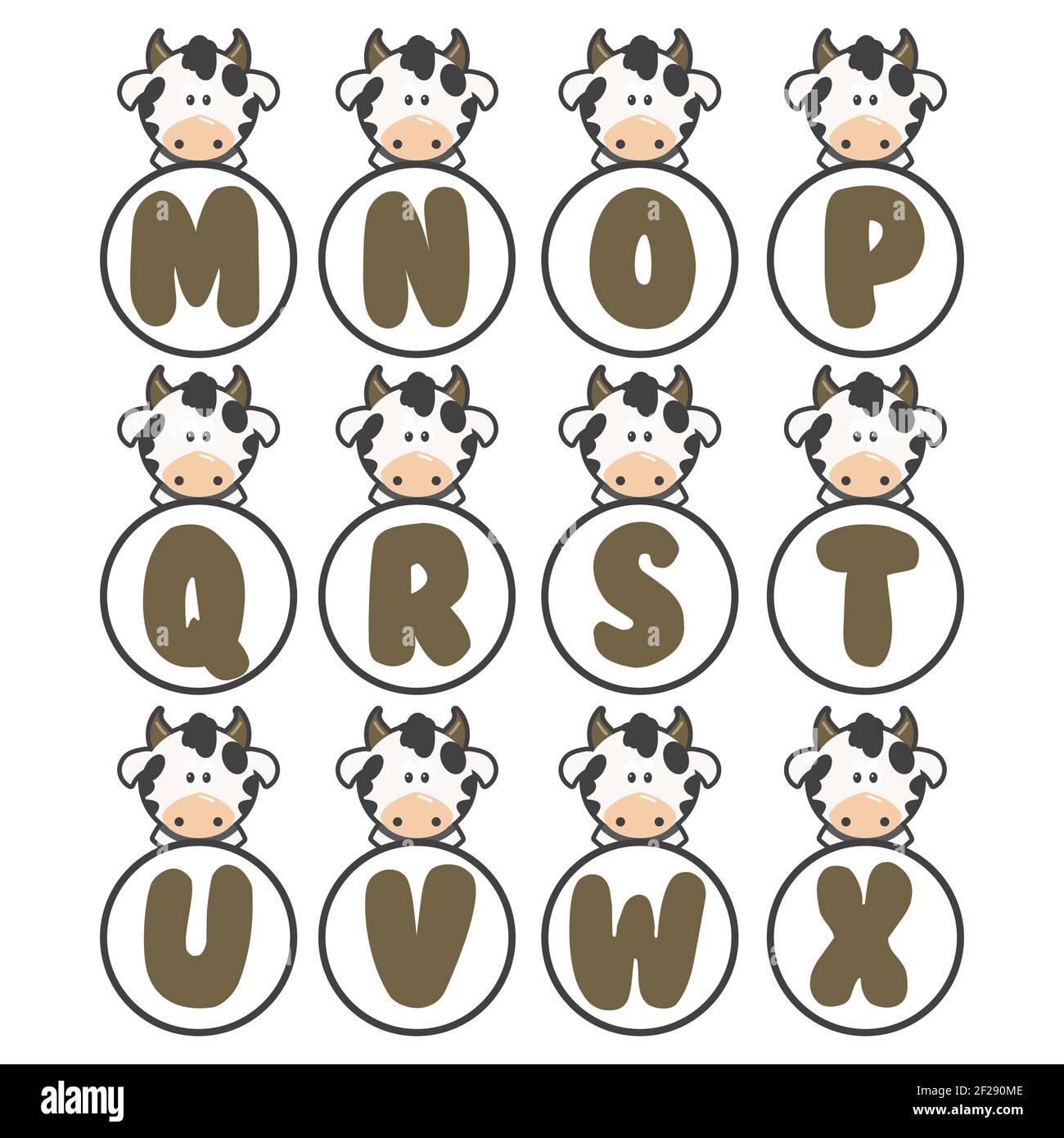 Cow Alphabet Sammlung, Vektor-Kunst und Illustration. Stock Vektor