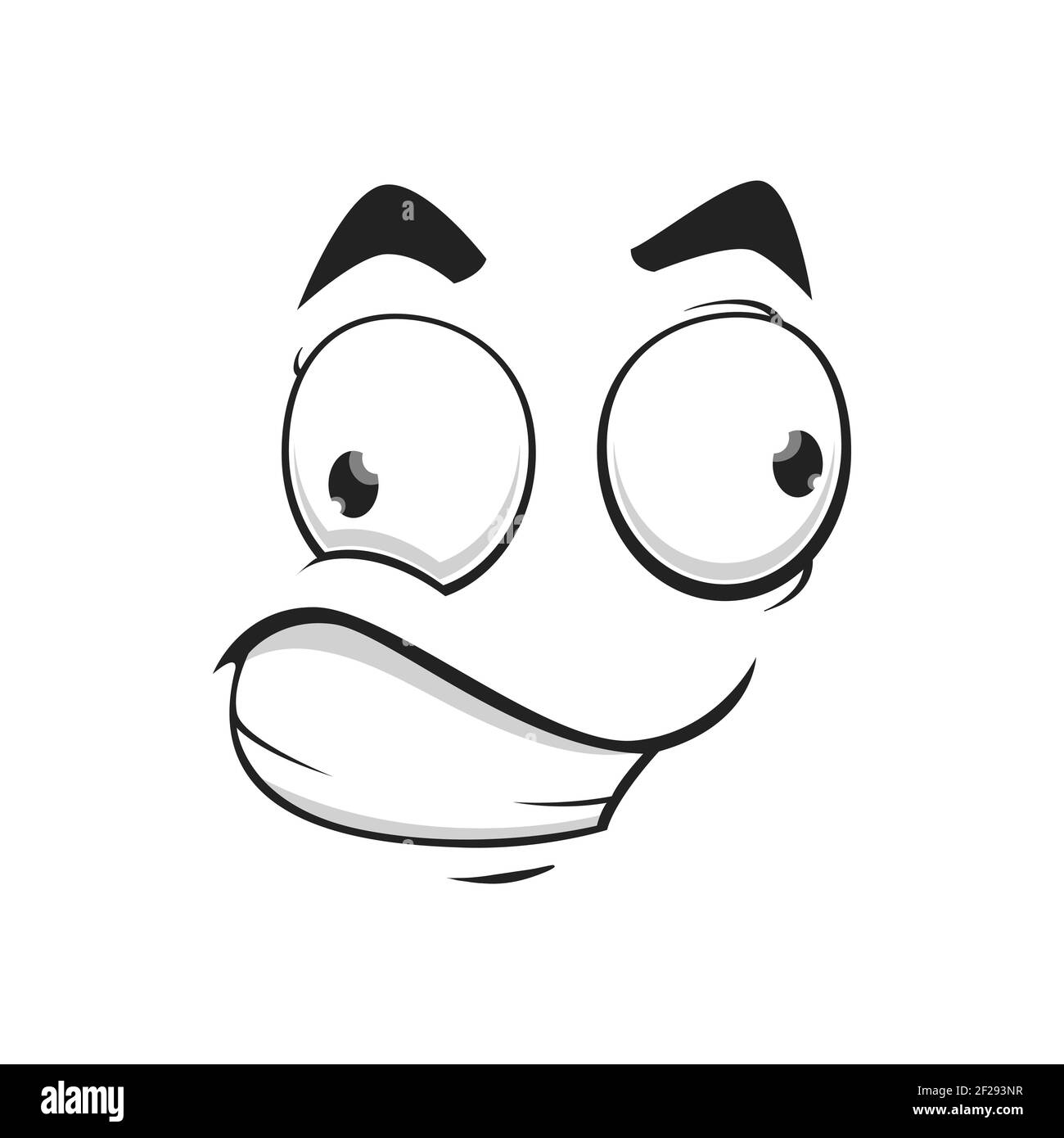 Cartoon Gesicht mit schrägen Augen und engen Lächeln, Vektor lustige Emoji. Verrückte Gesichtsausdruck, verwirrt oder Belastung Gefühle isoliert auf weißem Hintergrund Stock Vektor