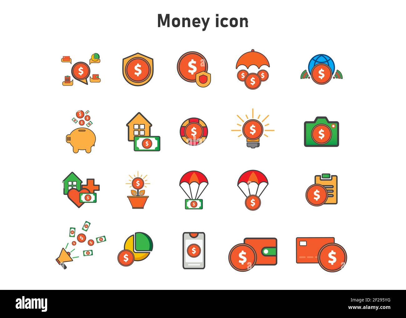 Gelddarstellung. Flache Vektordarstellung. Kann für, Icon Design Element, ui, Web, App verwenden. Stockfoto