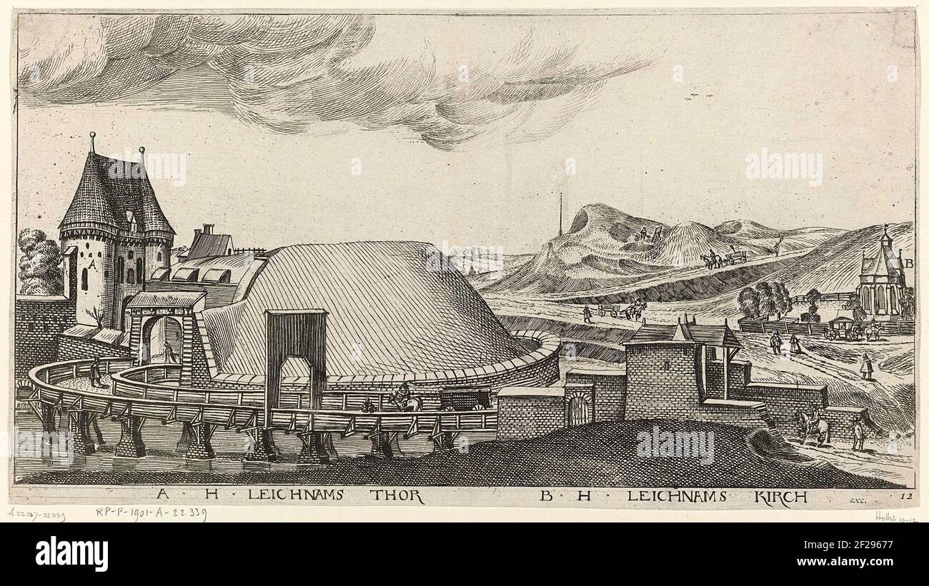 Blick auf die Kirche des Heiligen Leichnam und den Turm außerhalb danzig; Gesichter in und um die Stadt Danzig; Praecipuor. Locorum et Aedificorum Quae in Urbe Dantiscana Visunter Adumbracio .. Stockfoto