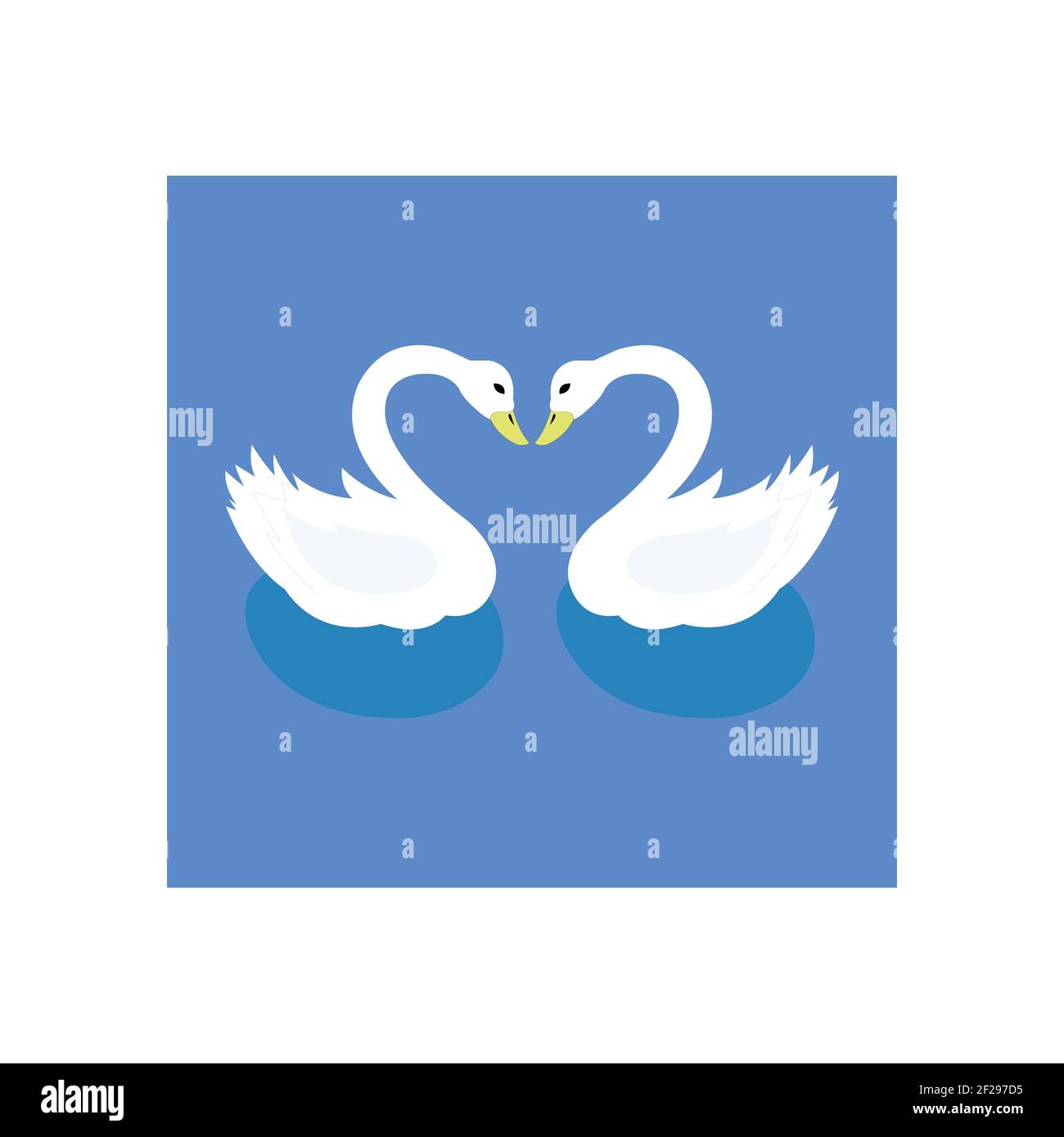 Zwei verliebte Schwäne auf einem See vor reinweißem Hintergrund Stock Vektor