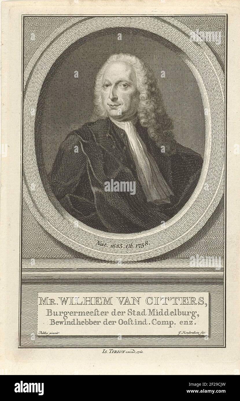 Portret van Willem van Citters; Herr Wilhelm van Citters.Büste von Willem van Citters in einem Oval. Das Porträt ruht auf einem Sockel, auf dem sein Name und Titel in drei Regeln auf Niederländisch. Stockfoto