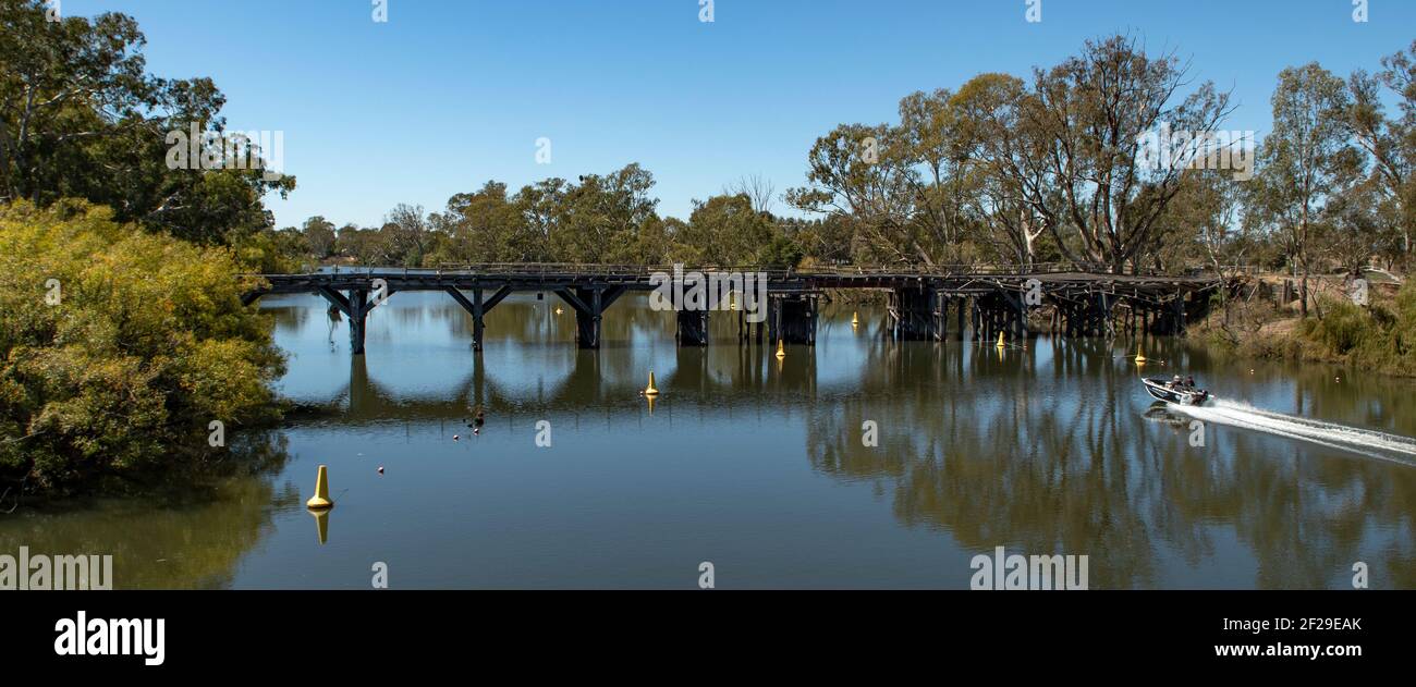 Chinamans Bridge, in der Nähe von Nagambie Panorama, Victoria, Australien Stockfoto