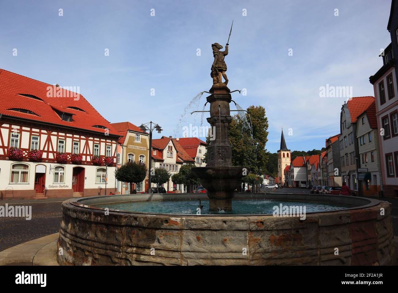 Vitusbrunnen am Markt, Vacha, Wartburgkreis, Thüringen, Deutschland / Vitusbrunnen am Markt, Vacha, Wartburgkreis, Thüringen, Deutschland Stockfoto