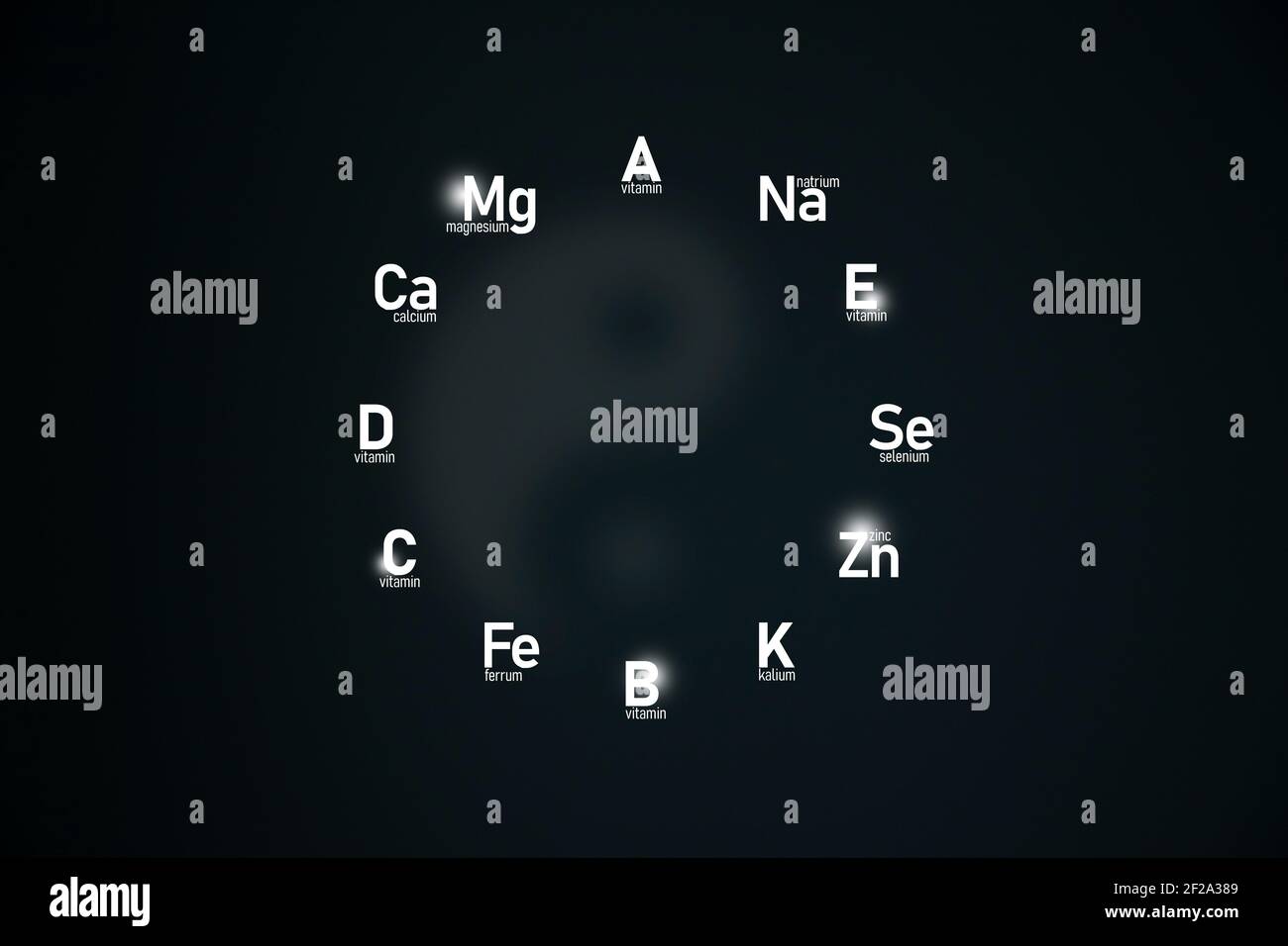 In Yan Philosophie Konzept Vorlage verbindet östlichen Wellness-Tradition und wissenschaftliche Forschung. Mikroelemente für die menschliche Gesundheit. Stockfoto