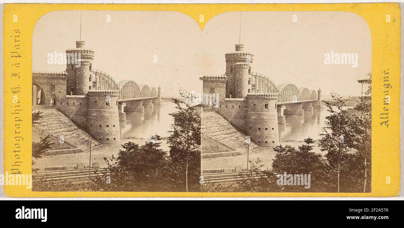 Mainz (Hessen-Darmstadt), Gesamtansicht der festen Brücke, aus der neuen Wanderung .. Stockfoto