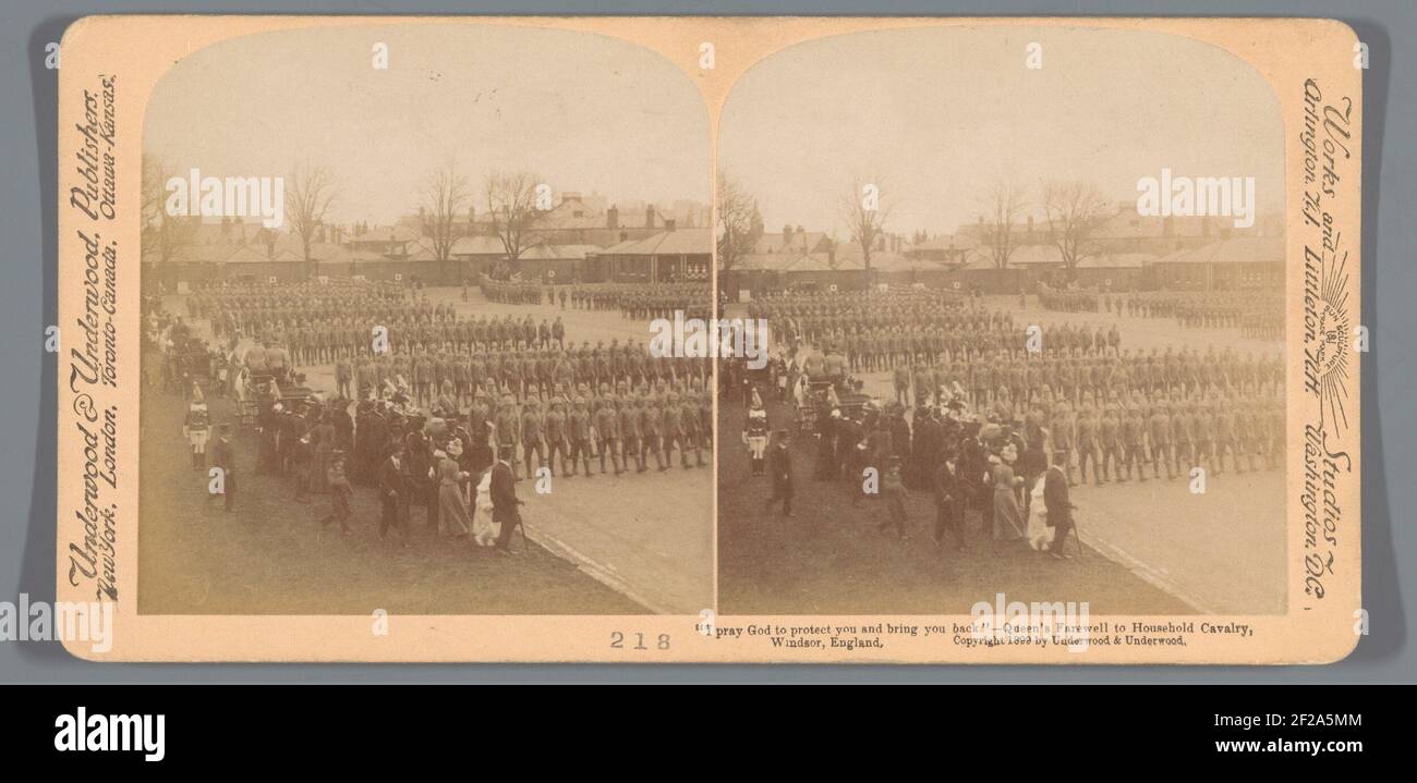 Parade der Haushalts-Kavallerie, bevor sie wahrscheinlich verlassen Südafrika für Victoria aus dem Vereinigten Königreich in Windsor; "ich bete Gott, dich zu schützen und bringen Sie zurück" - Queen's Farewell to Household Cavallery, Windsor, England .. Stockfoto