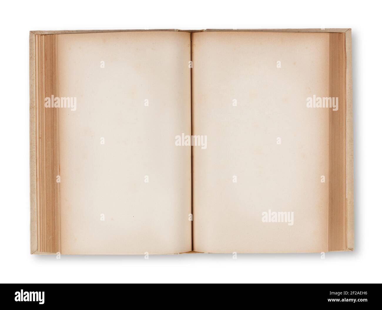 Altes offenes Buch mit zwei leeren Seiten. Beschneidungspfad im Buch Stockfoto