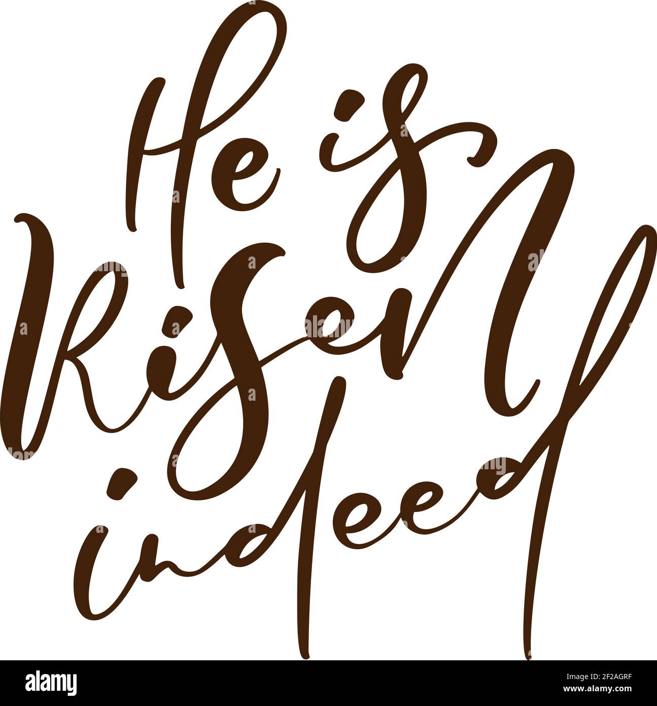 Hand gezeichnet Er ist Risen in der Tat Kalligraphie Schriftzug Vektor Ostern Text. Jesus Illustration Grußkarte. Typografische Phrase Handgefertigtes Zitat auf Stock Vektor