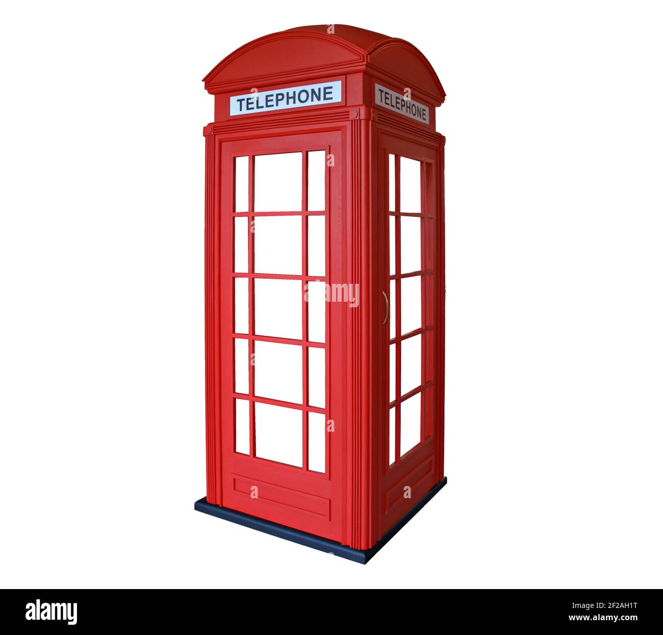 Traditionelle Telefonzelle in London, Großbritannien. Isoliert auf weißem Hintergrund. Stockfoto