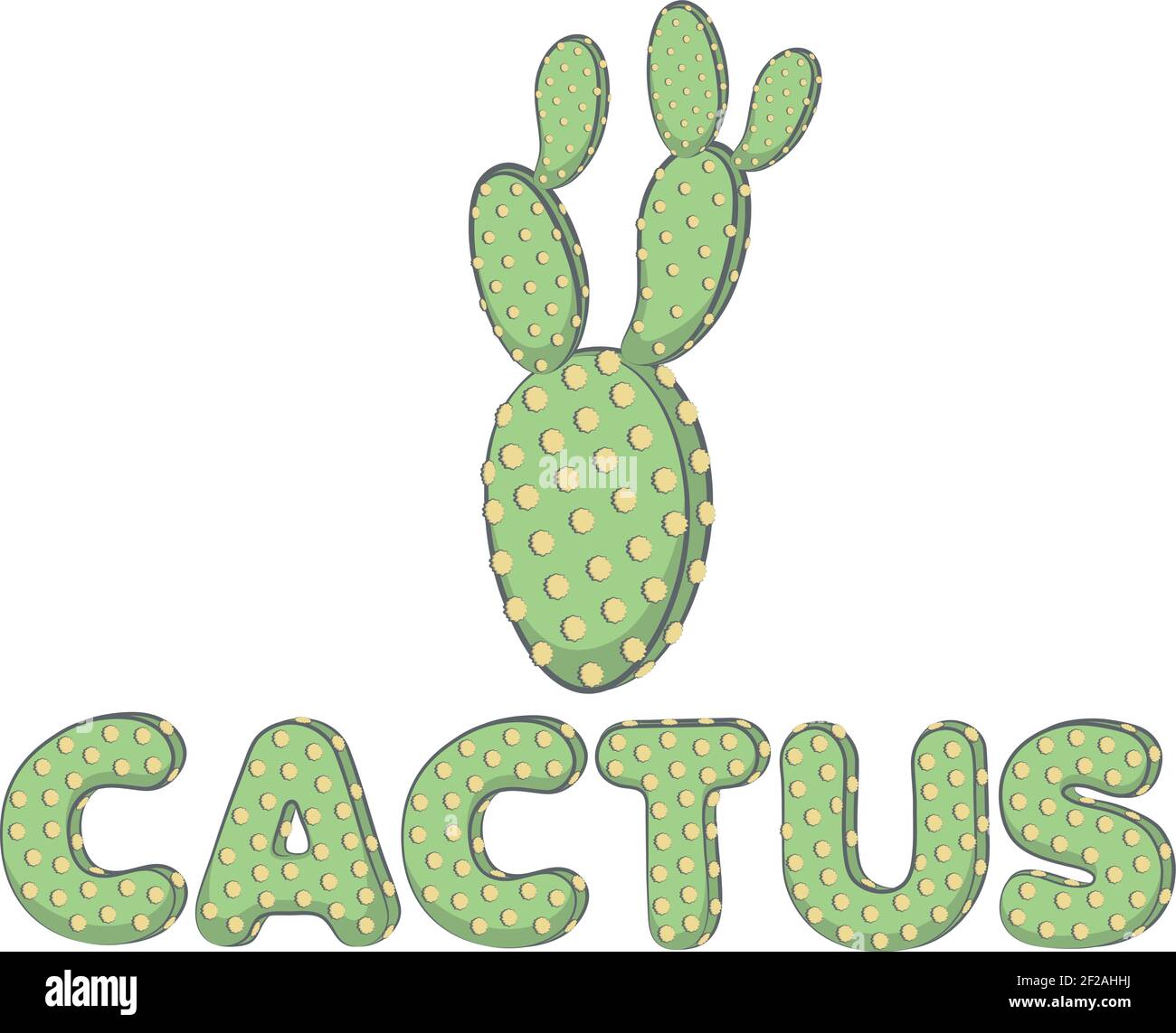 Farbvektorbild eines Kaktus mit stilisierten Schriftzügen. Isolierte Objekte auf weißem Hintergrund. Stock Vektor