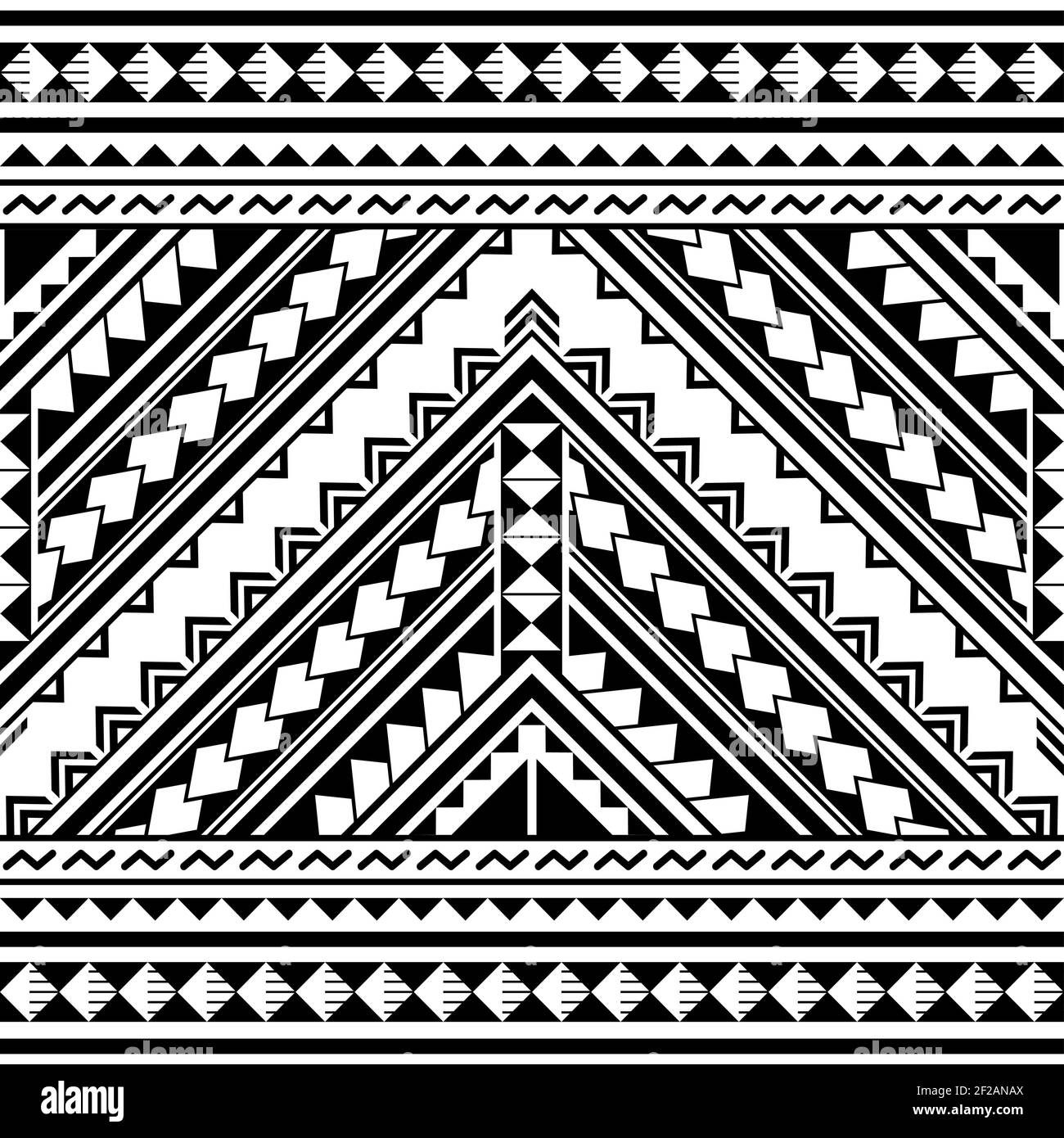 Polynesische geometrische nahtlose Vektor-Muster, hawaiianische Tribal cool monochromes Design inspiriert von Maori Tattoo Kunst Stock Vektor