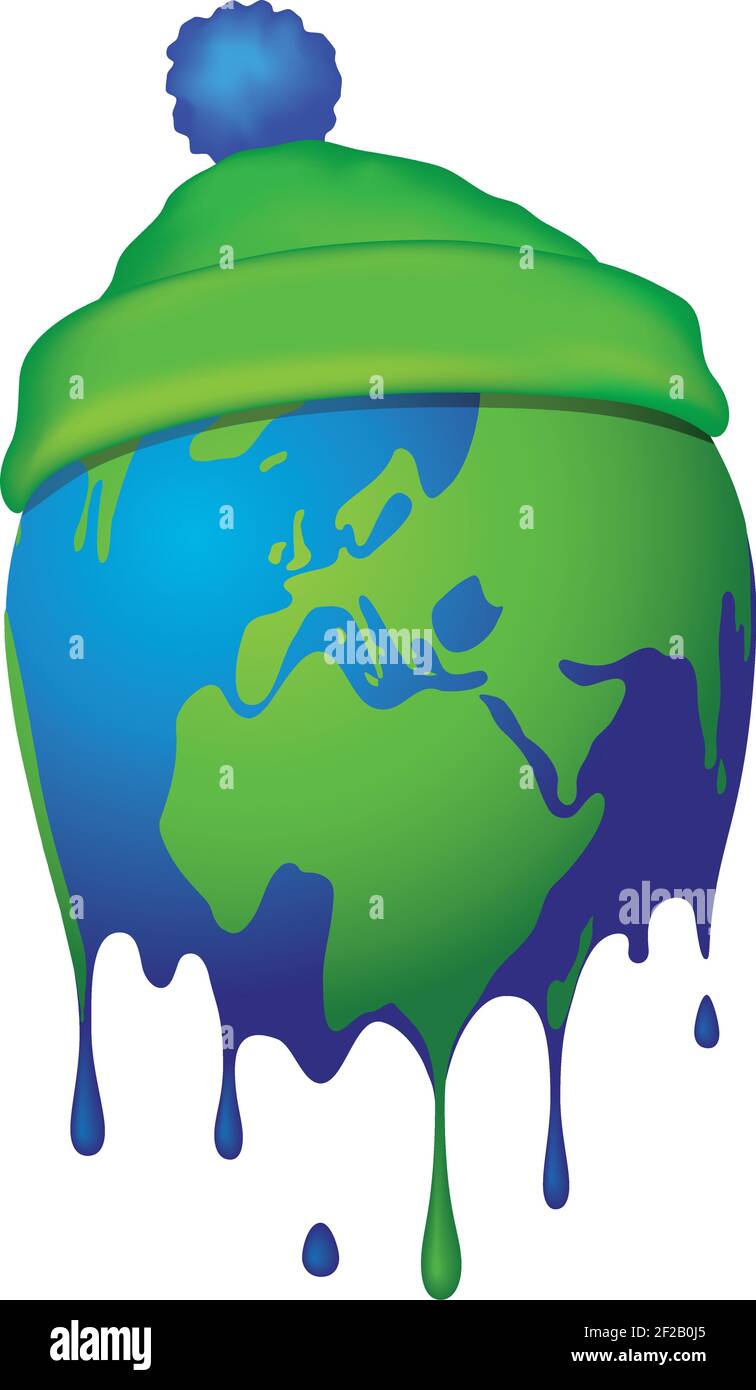Zeichnung der Welt, die aufgrund der globalen Erwärmung schmilzt Stock Vektor