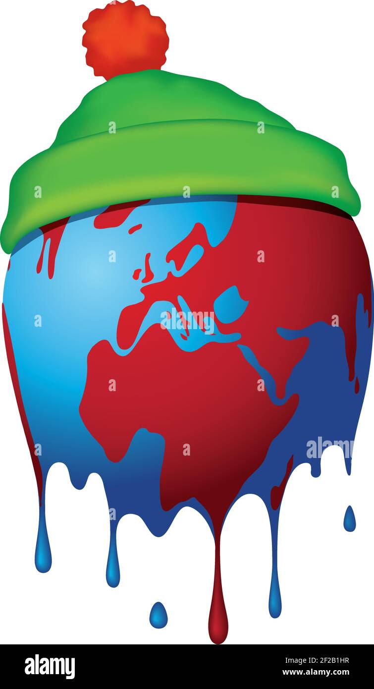 Zeichnung der Welt, die aufgrund der globalen Erwärmung schmilzt Stock Vektor