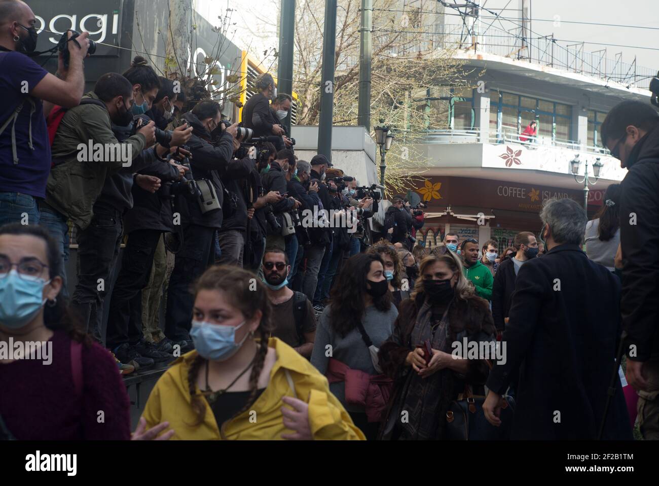 Pierre Berthuel / Le Pictorium - Studentendemonstration Athen Griechenland - 10/03/2021 - Griechenland / Attika / Athen - Student Demonstration für den reo Stockfoto