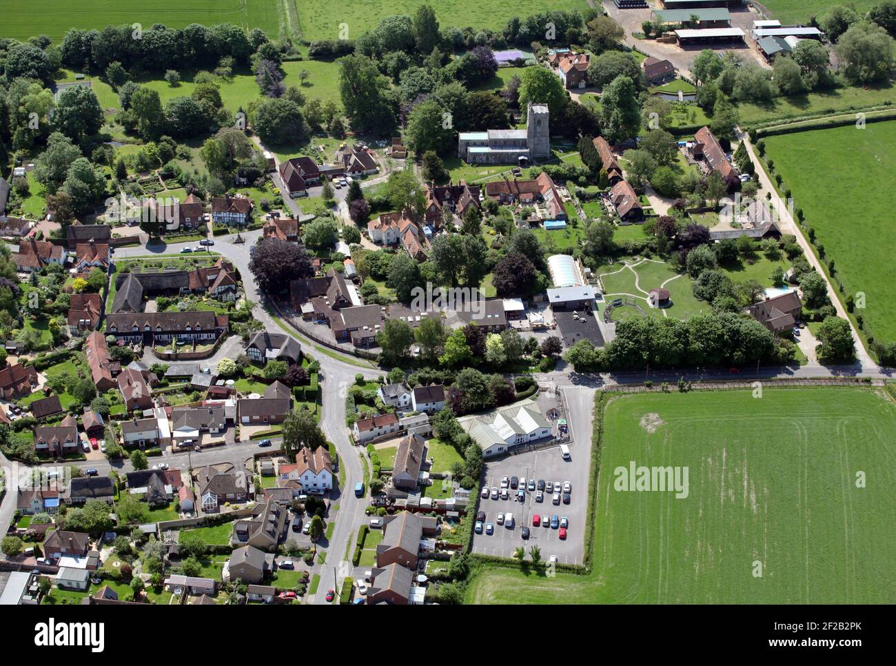 Luftaufnahme des Dorfes East Hagbourne in der Nähe von Didcot, Oxfordshire Stockfoto