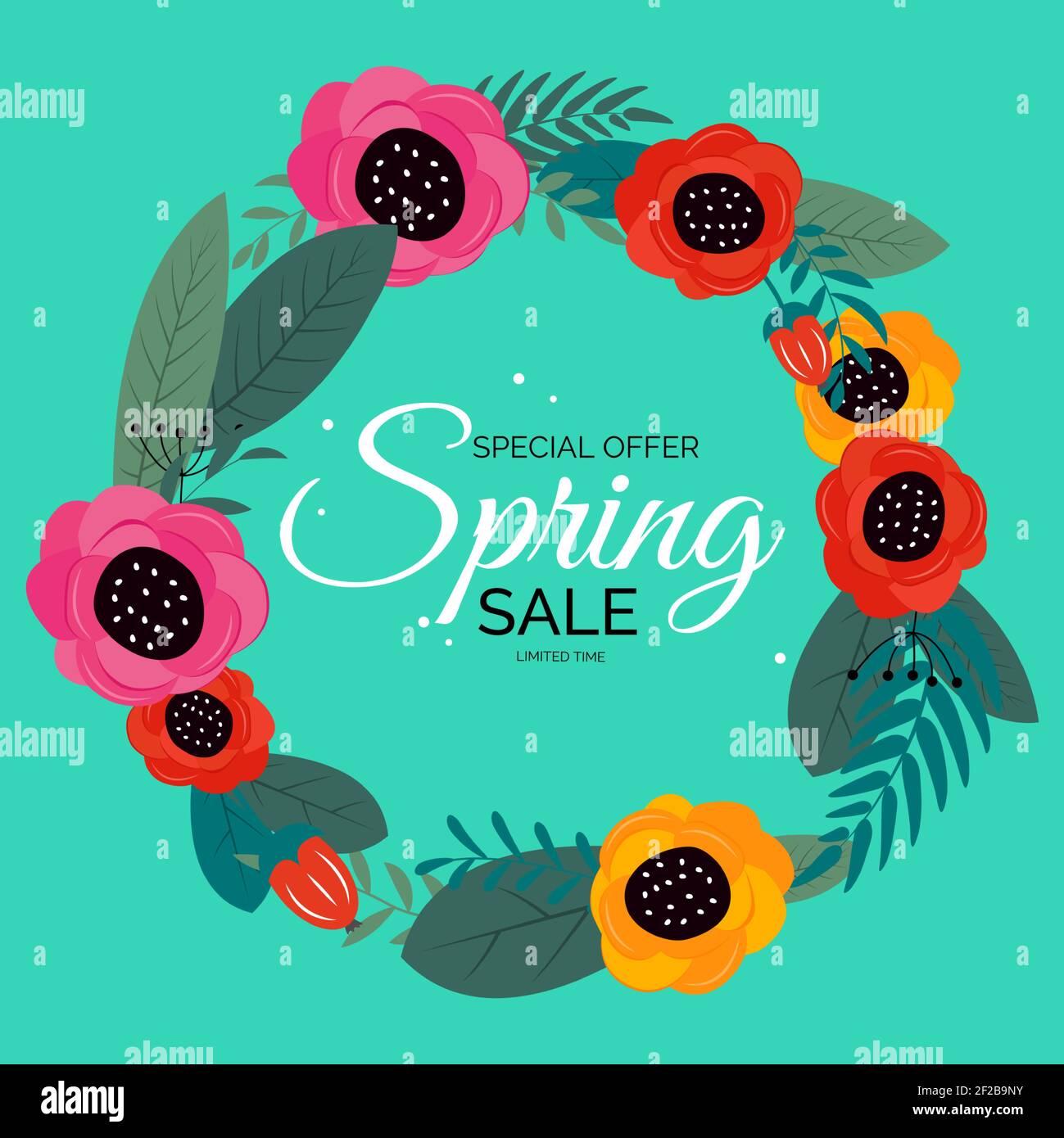 Frühling Sale Natura Bluel Blumen Hintergrund. Vektorgrafik Stock Vektor