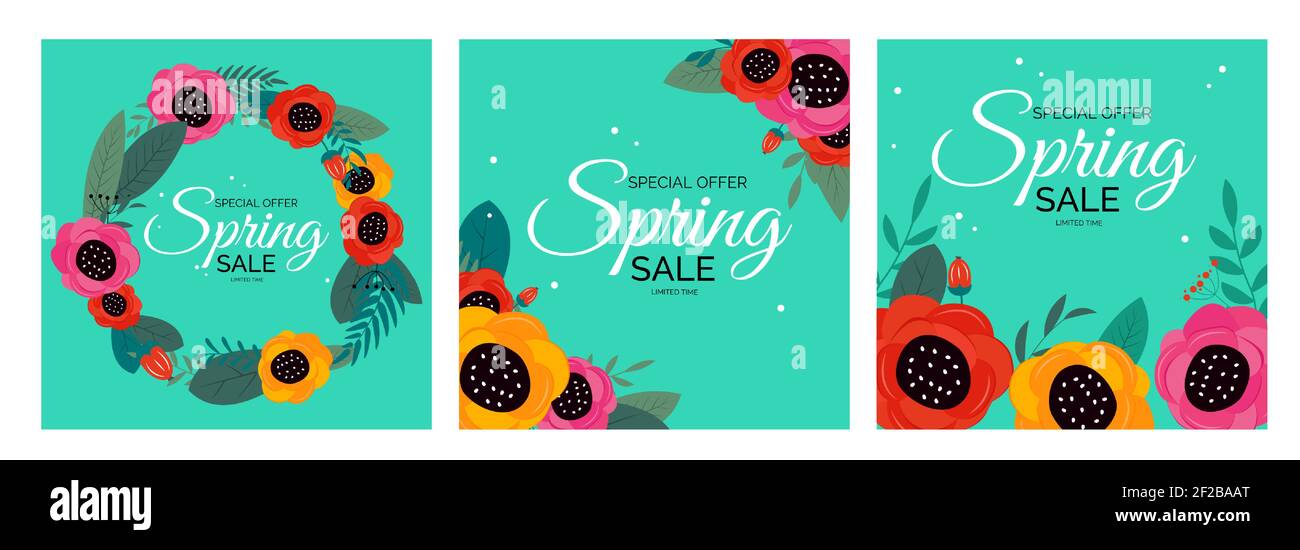 Frühling Verkauf Natürliche Blume Sammlung Set Hintergrund. Vektorgrafik Stock Vektor