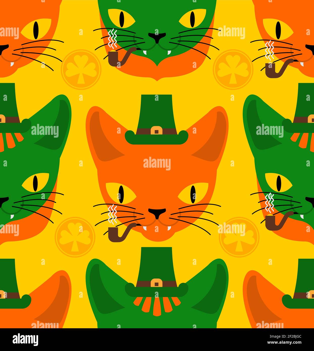 Katze Irish Kobold Muster nahtlos. st patricks Tag Hintergrund Stock Vektor