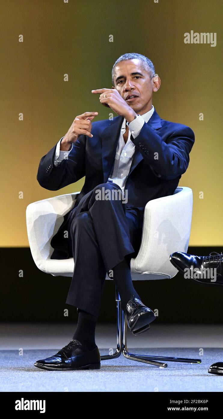 Der ehemalige US-Präsident Barack Obama aus dem Jahr 44th spricht auf dem internationalen Food Meeting "Seeds and Chips" in Mailand. Italien. März 09, 2017. Stockfoto