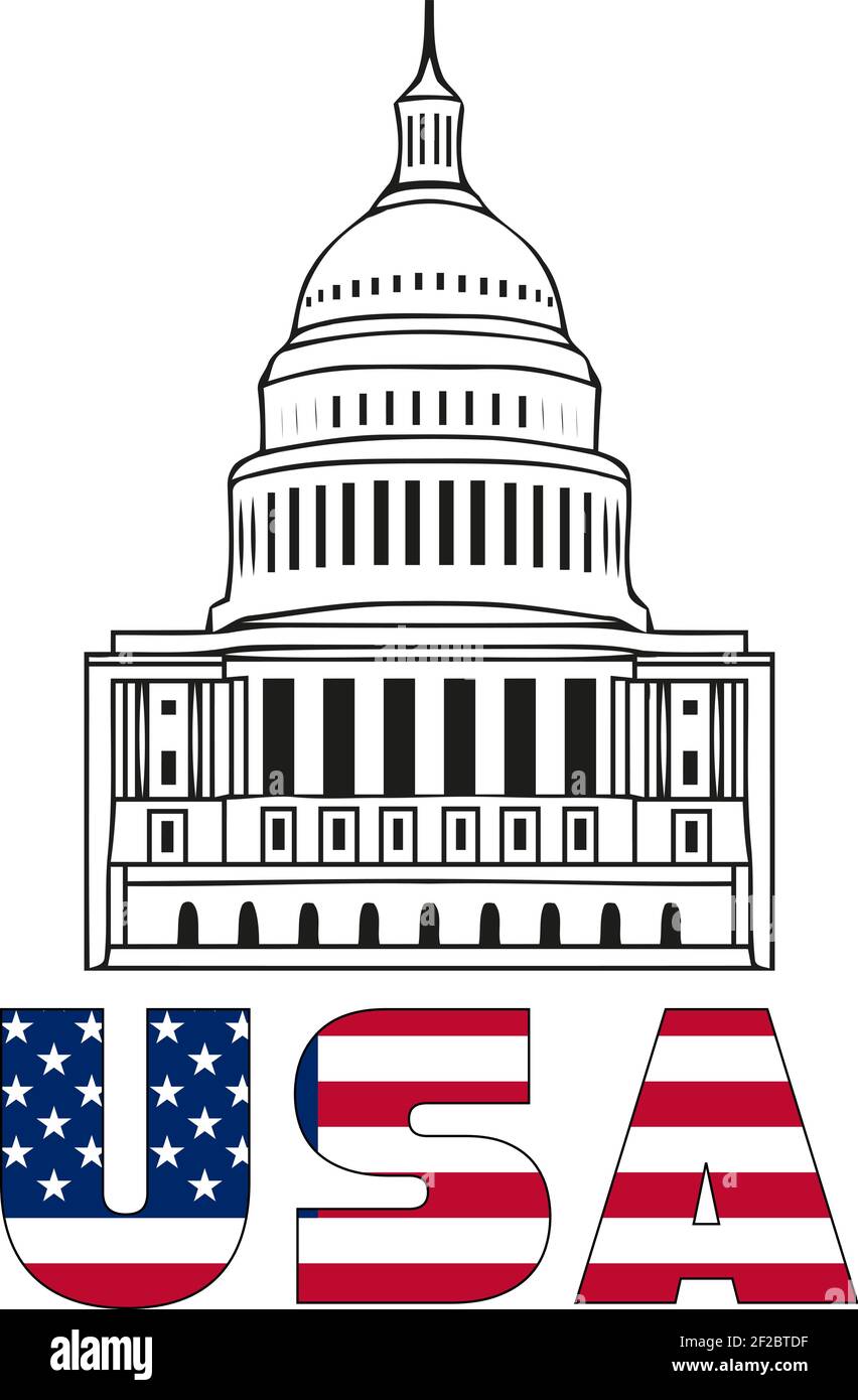 Vektor-Symbol der vereinigten Staaten Kapitol Hügel Gebäude washington dc amerikanischen Kongress weißes Symbol Design auf weißem Hintergrund Stock Vektor