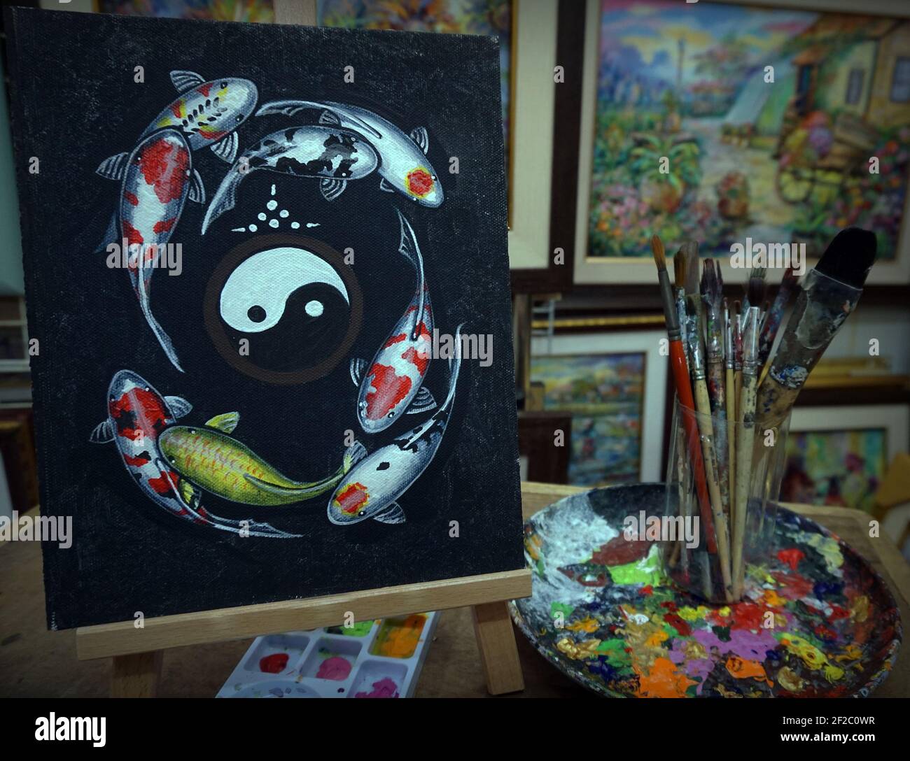 Kunst ,,Malerei ,,Öl,Farbe ,,Fancy Karpfenfisch, , Glück , thailand Stockfoto
