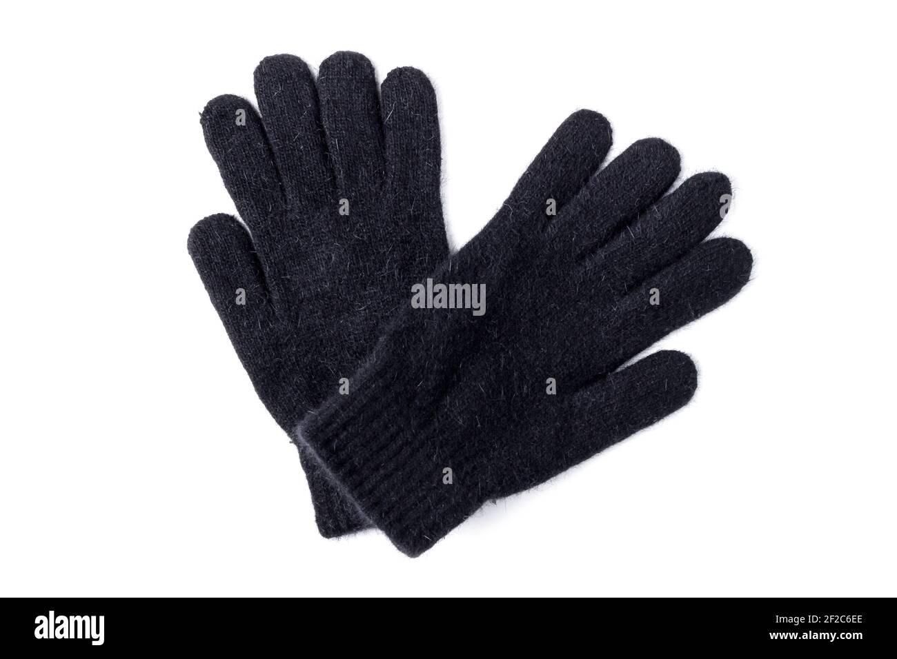 Schwarze Winterwolle Strickhandschuhe isoliert auf weißem Hintergrund Stockfoto