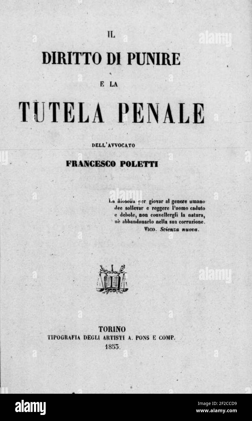 Poletti, Francesco – Diritto di punire e la tutela penale, 1853 – BEIC 13739345. Stockfoto