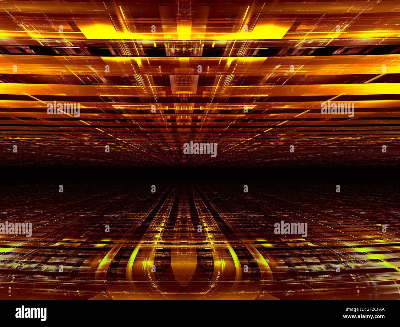Goldener Hintergrund mit perspektivischem Effekt - Abstract 3D Illustration Stockfoto