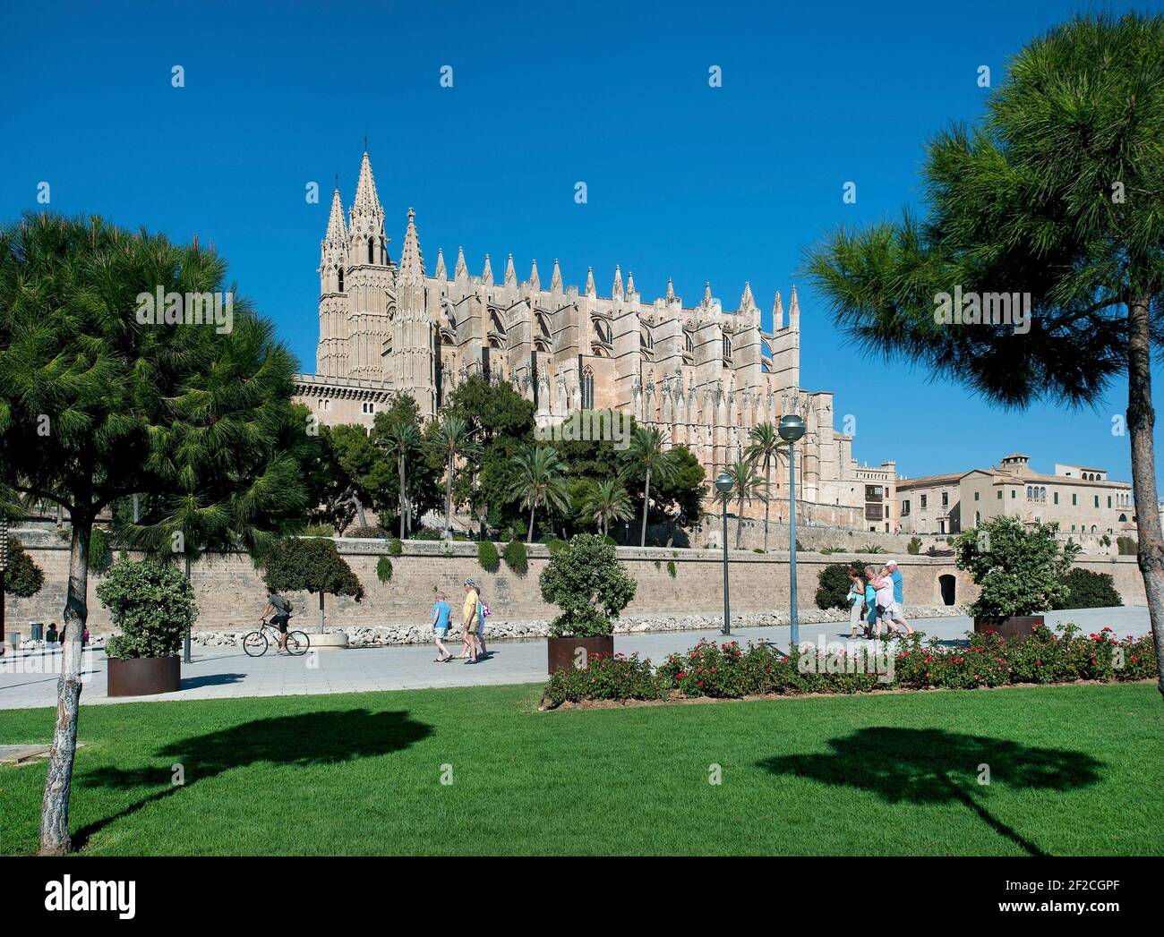 Kathedrale Santa Maria von Palma und Parc de la Mar, Palma, Mallorca, Balearen, Spanien Stockfoto