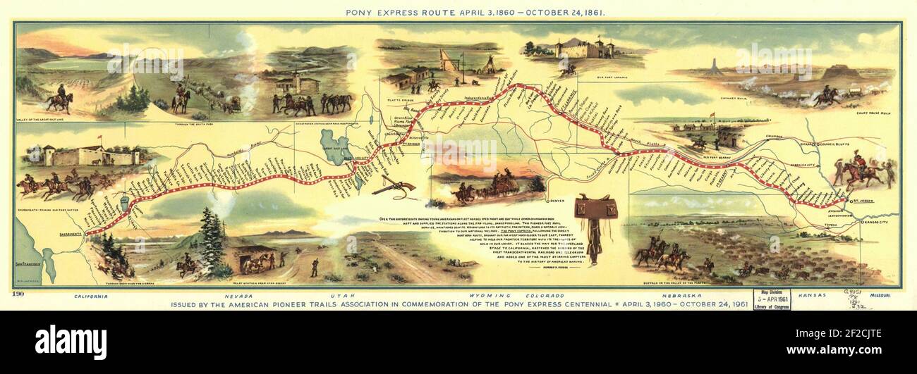 Pony-ExpressRoute 3. April 1860 - 24. Oktober 1861 Stockfoto