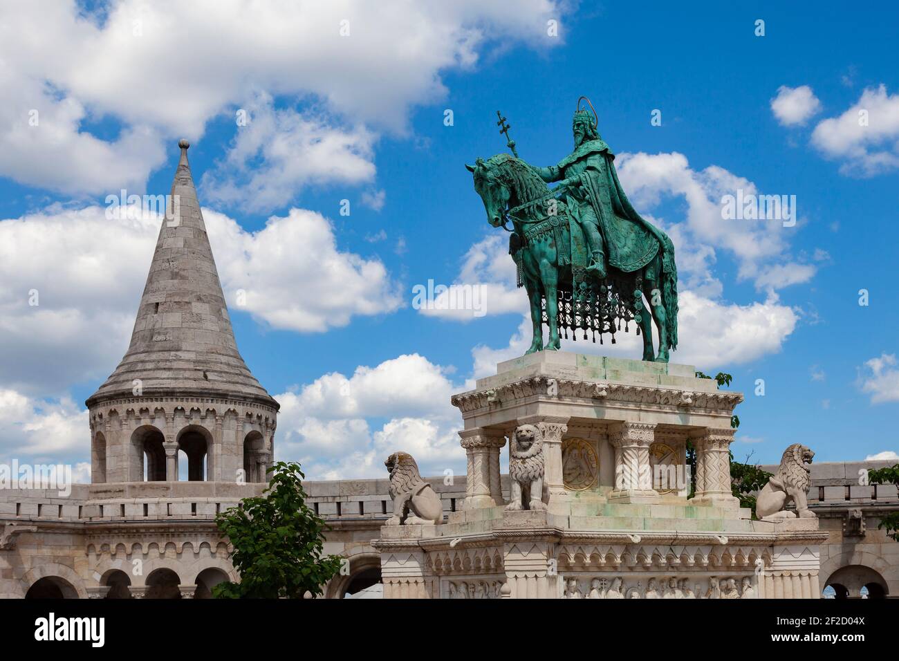 Denkmal des Königs Stephan in der Fischerbastei (Budapest, Ungarn) Stockfoto