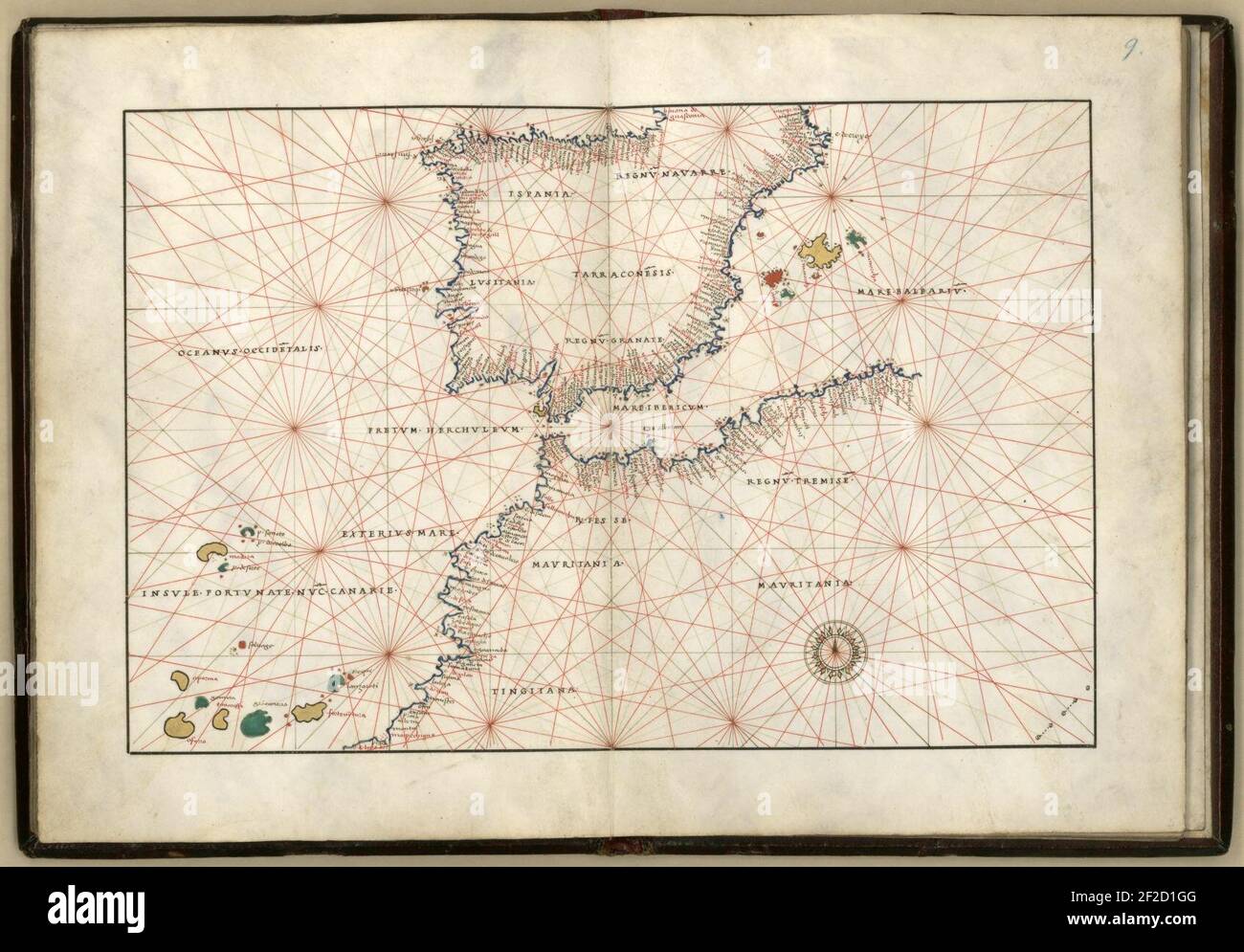 Portolan Atlas von 9 Karten und eine Weltkarte, etc. Gewidmet Hieronymus Ruffault, Abt von St. Vaast Stockfoto