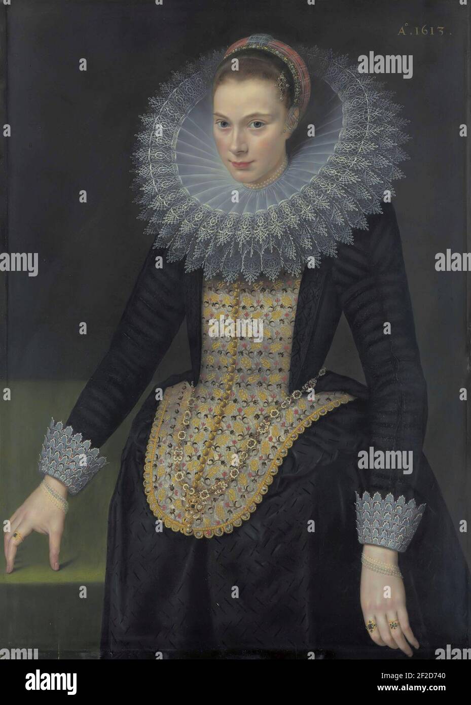 Porträt einer Dame, von Cornelis van der Voort. Stockfoto