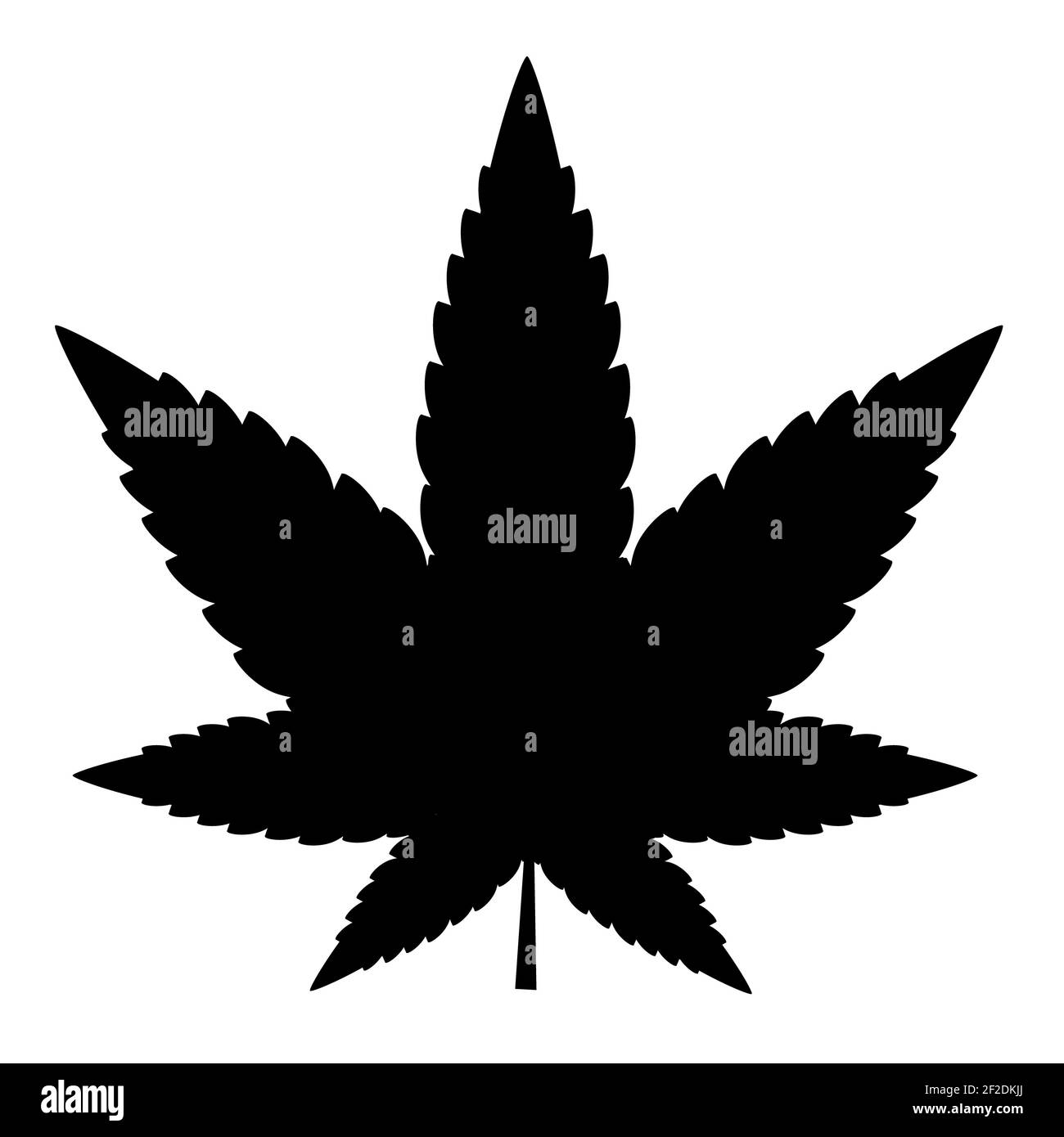 Marihuana-Blatt auf weißem Hintergrund. Flacher Stil. Cannabis-Zeichen. Hanf-Symbol. Stockfoto