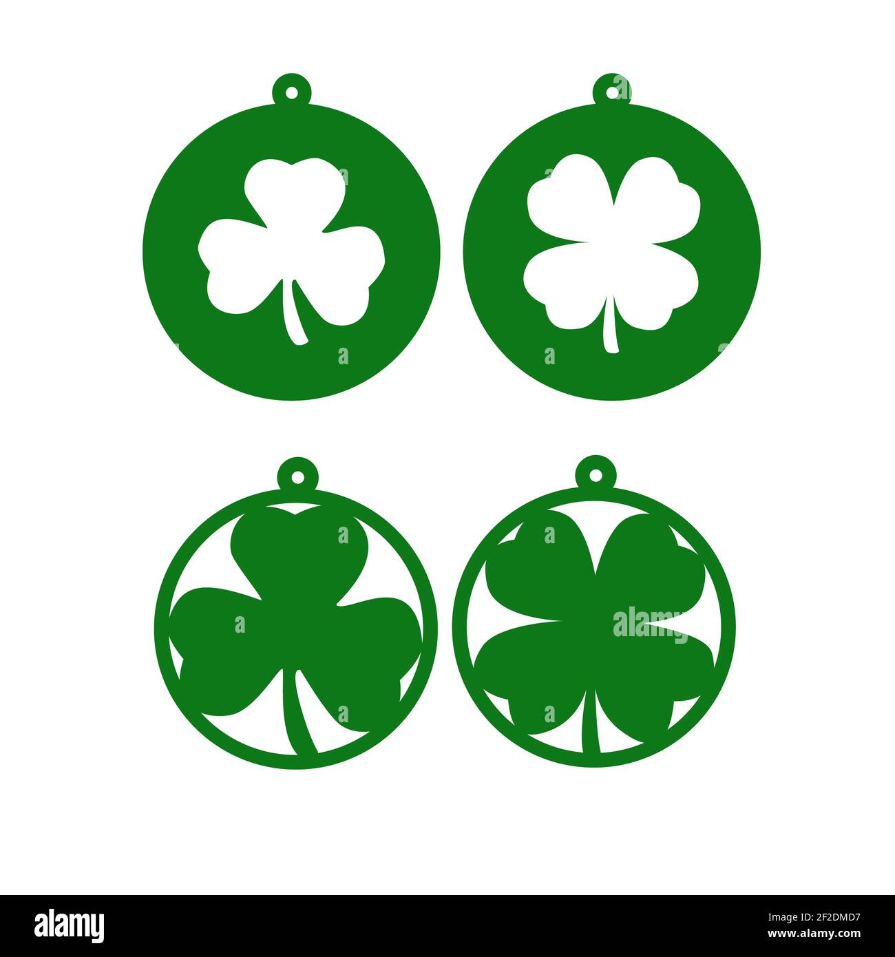 St. Patrick's Day. Kreisel-Ohrring-Vorlage. Shamrock Ohrringe Symbol. Stockfoto