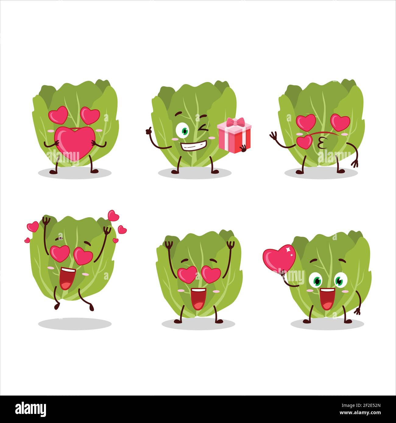 Romain Salat Cartoon-Figur mit Liebe niedlichen Emoticon. Vektorgrafik Stock Vektor