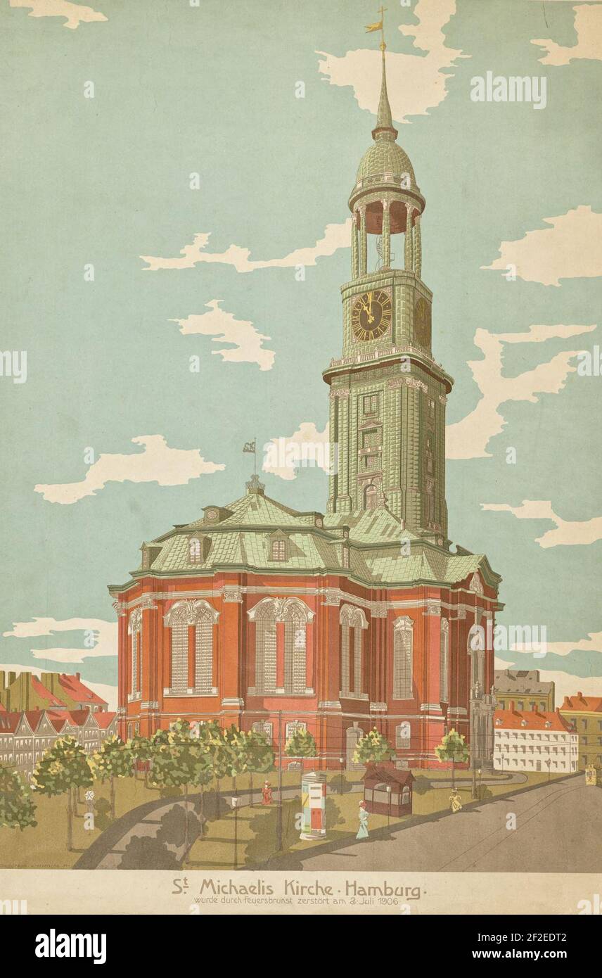 St. Michaelis Kirche, Hamburg, wurde durch Feuersbrunst zerstört am 3. Juli 1906 (1910). Stockfoto