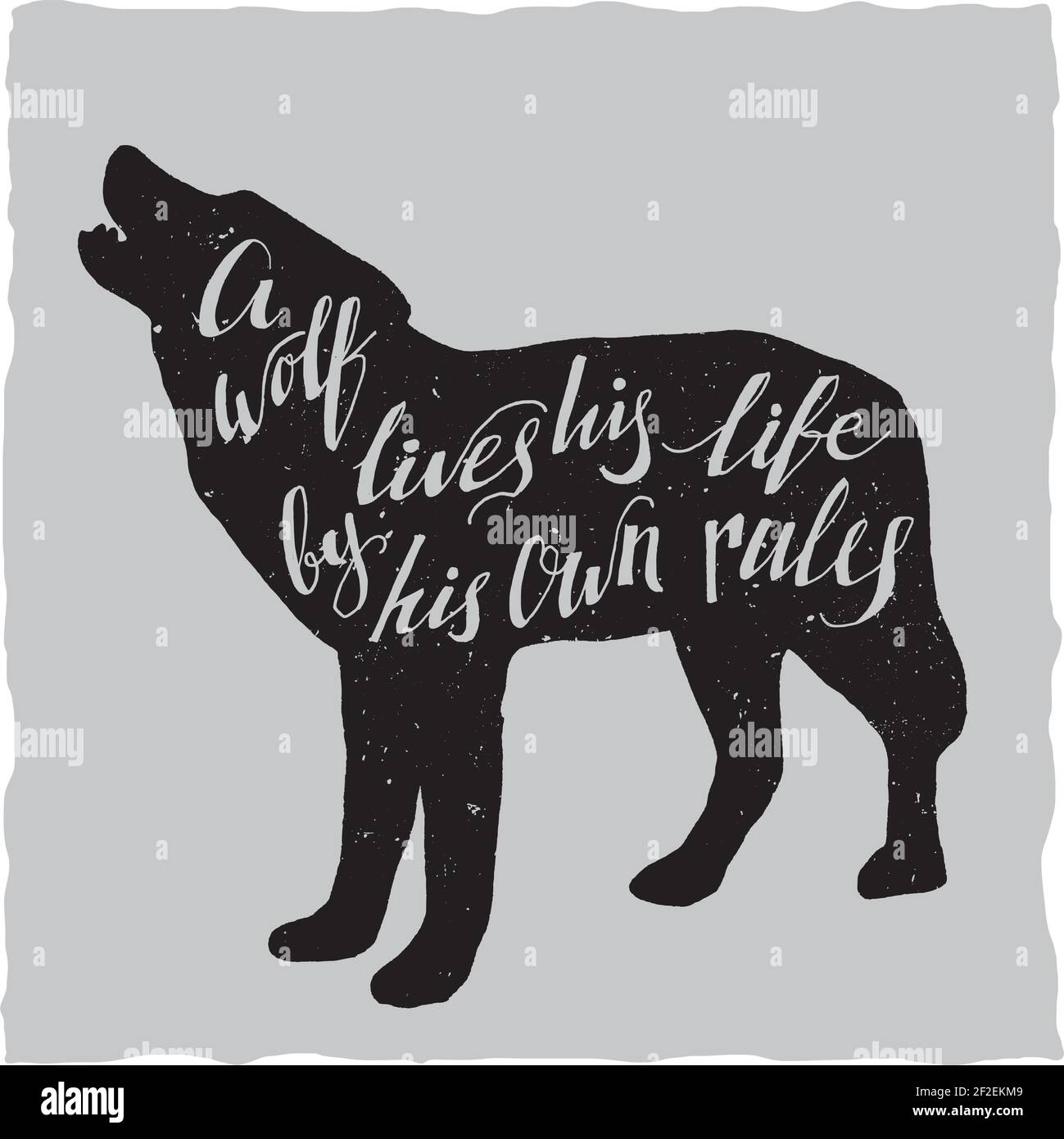 Handgezeichnetes Lettering Poster über Wolf lebt sein Leben durch Seine eigene Regeln Vektor Illustration Stock Vektor