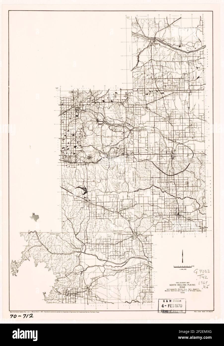 Vorläufige Karte, North Rolling Plains, RC&D, Collingsworth, Donley, Gray, Hall, Hemphill, Wheeler Counties und ein Teil des Briscoe County, Texas. Stockfoto