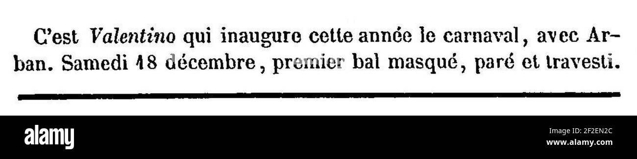 Premier bal masqué du Carnaval de Paris 1869-1870 - Annonce parue dans Le Journal amusant - 18. Dezember 1869. Stockfoto