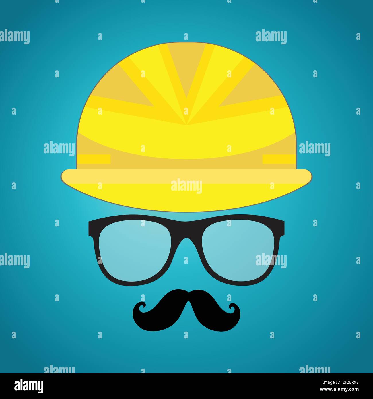 Hut in der Bauindustrie, Brillen und Schnurrbart verwendet Stock Vektor